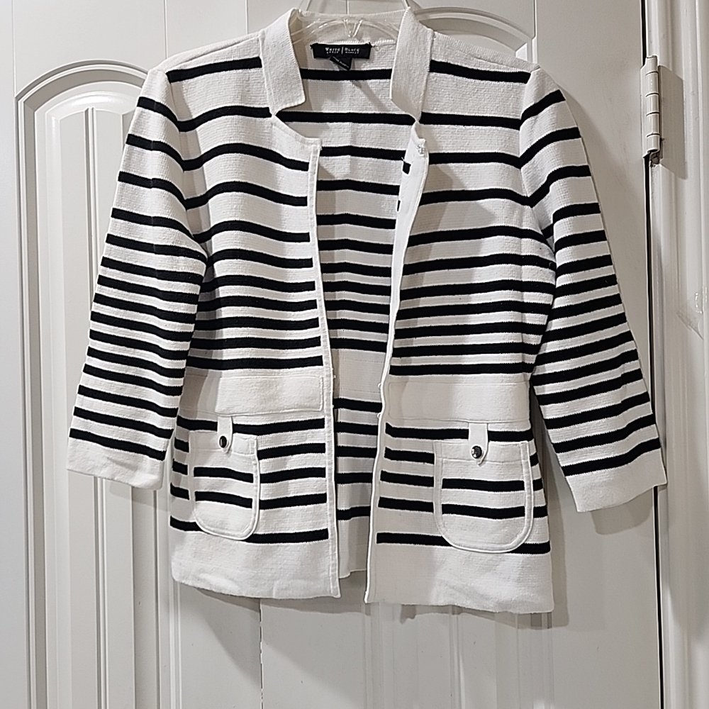 White House Black Market Black and White Striped Blazer